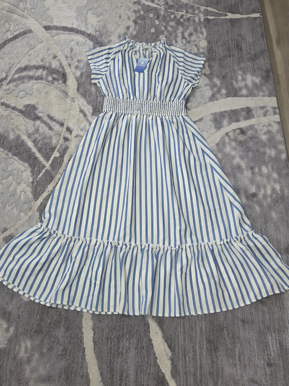 Cupshe Smocked Waist Blue & White Striped Women Casual Maxi Dress Size L